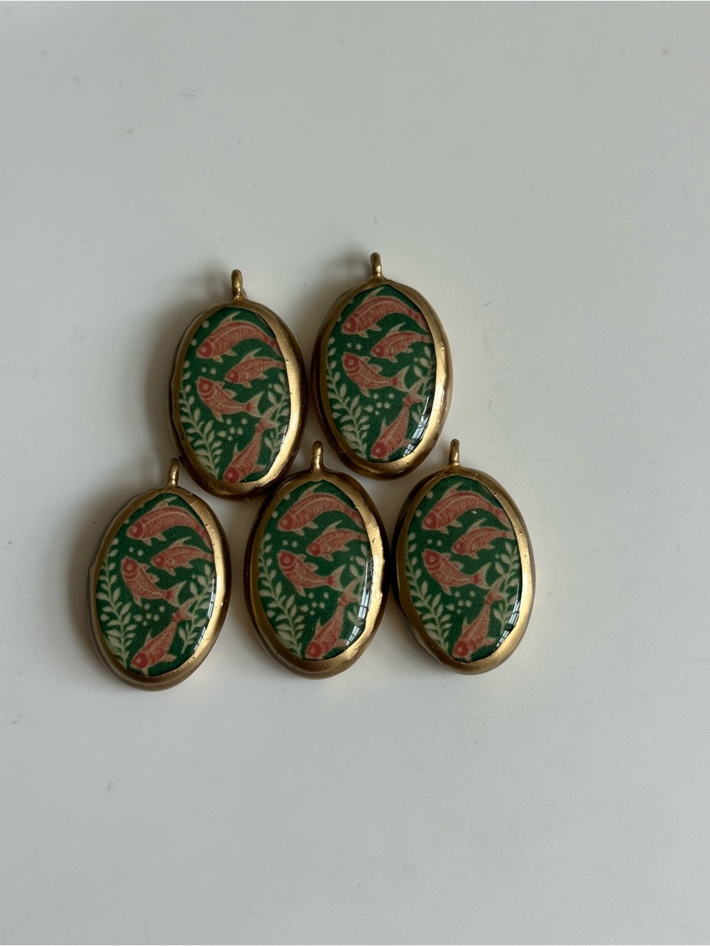 Lot of 5 green fish clay pendants jewelry making supplies